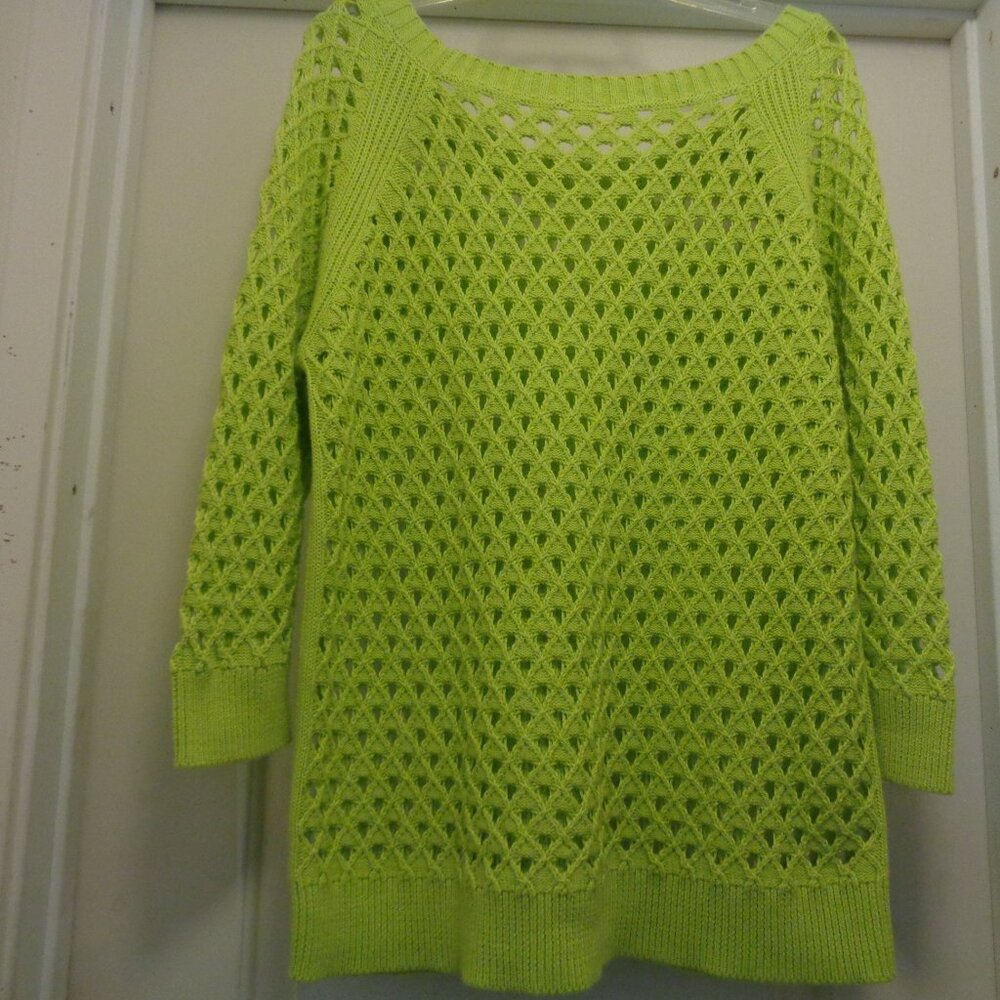 BRAT GIRL BILLIE STYLE GREEN OPEN WORK SWEATER TOP LG.